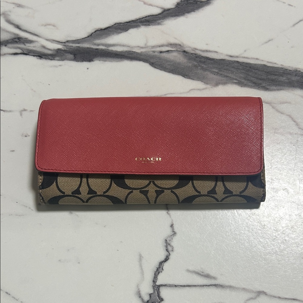 Coach Signature C Trifold  Long Wallet 8”x 4”